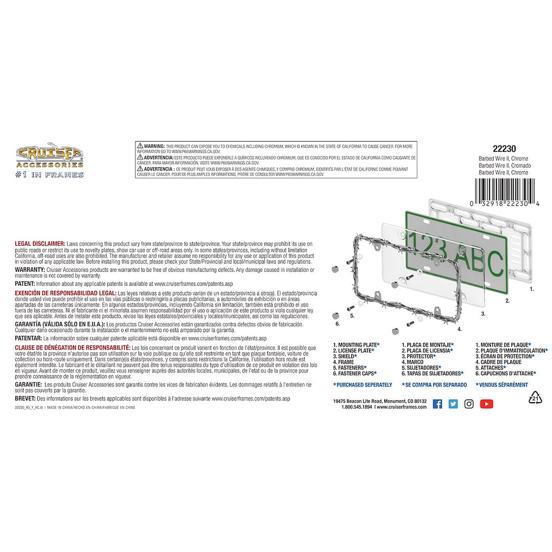 Cruiser 22230 License Plate Frame||22230_P02-Barbed-Wire-Ii_Chrome-Backpack.Jpg||87||c3422230||1015978