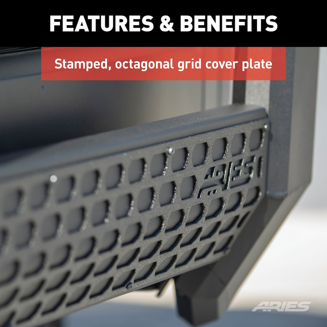 Product of Aries 2164003 Bull Bar Black Carbide Powder Coated 5-1/2 Inch Yes with skid plate