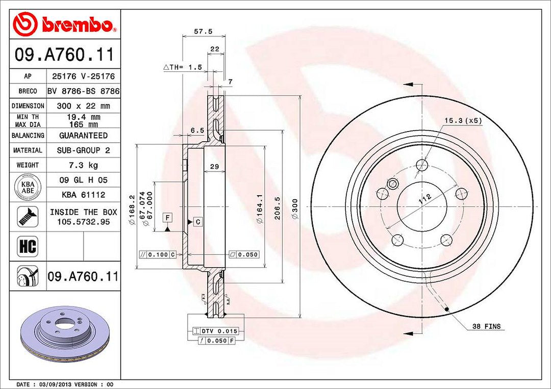 Brembo 09a76011c02 Brake Rotor||09.A760.11_2.Jpg||87||brm09a76011||1304993