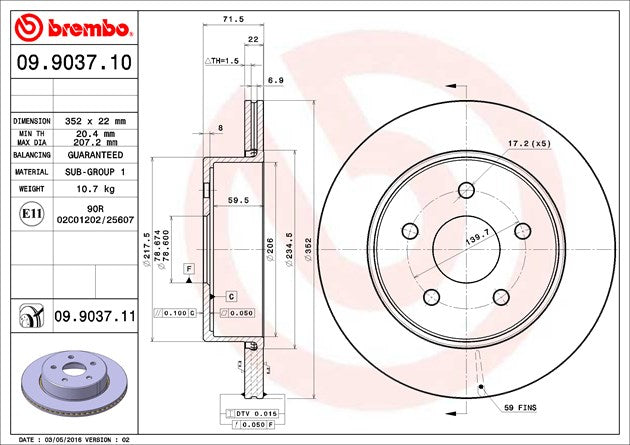 Product of Brembo 09903711C02 Vented 1 Piece Brake Rotor