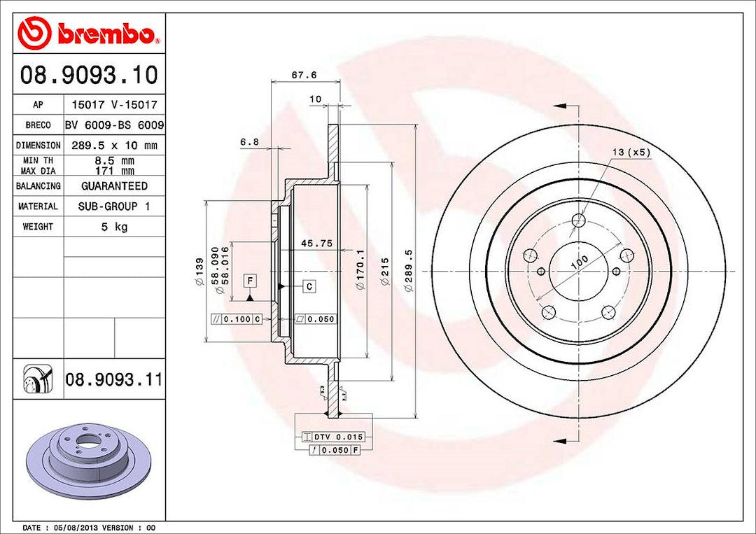 Product of Brembo 08909311C02 Solid 1 Piece Brake Rotor