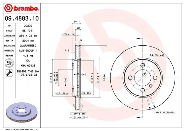Product of Brembo 09488310C02 Vented 1 Piece Brake Rotor