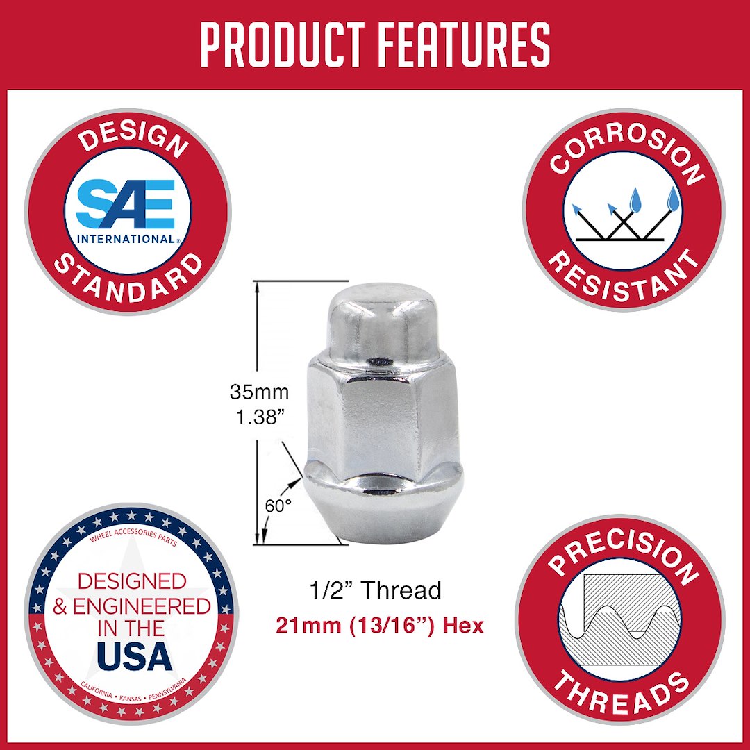 Product of Coyote Wheel Accessories 561142 60 Degree Conical Bulge 1/2x20 Lug Nut