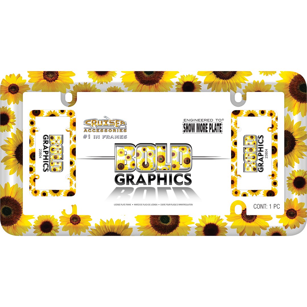 Cruiser 23804 License Plate Frame||23804_P01-Bold-Graphics_Sunflower-Inpack.Jpg||86||c3423804||1114438