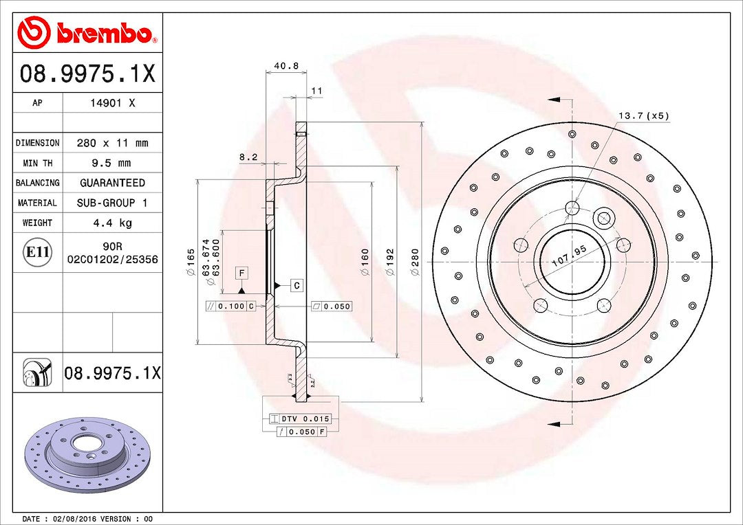 Product of Brembo 0899751XC02 Xtra Solid Cross Drilled 1 Piece Brake Rotor