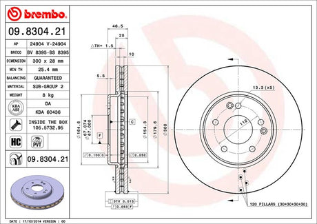 Product of Brembo 09830421C02 Vented 1 Piece Brake Rotor