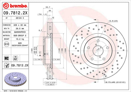 Product of Brembo 0978122XC02 Xtra Vented Cross Drilled 1 Piece Brake Rotor