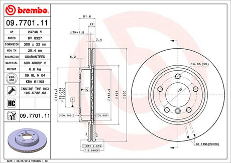Product of Brembo 09770111C02 Vented 1 Piece Brake Rotor