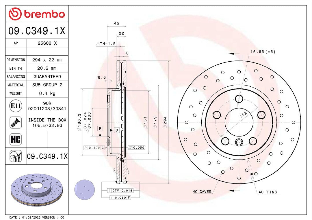 Brembo 09c3491xc02 Brake Rotor||09c3491xc02_3.Jpg||88||brm09c3491x||1684301