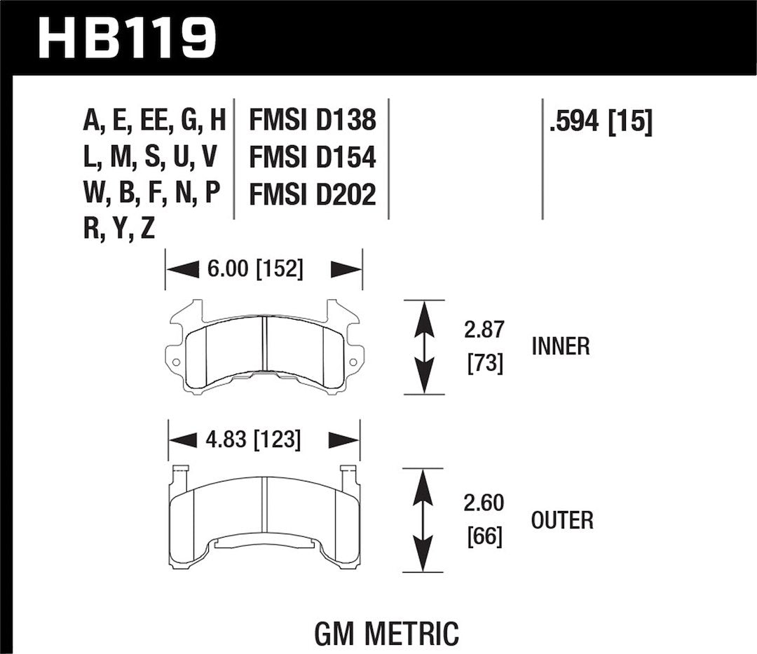 Hawk Performance Hb119w.594 Brake Pad||||86||h27hb119w594||2022067