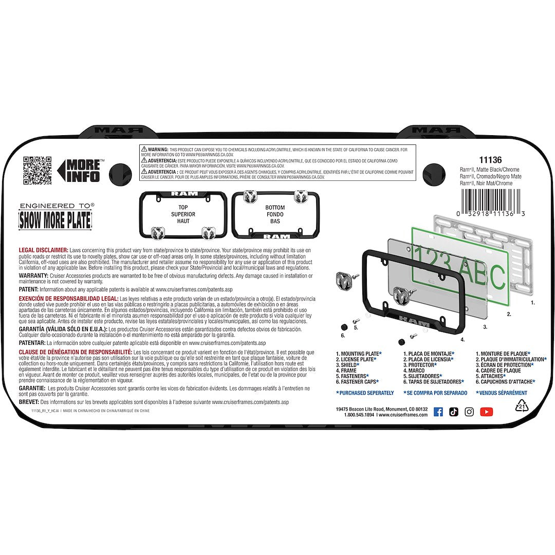 Cruiser 11136 License Plate Frame||11136_P02-Ram-Backpack.Jpg||87||c3411136||1684984