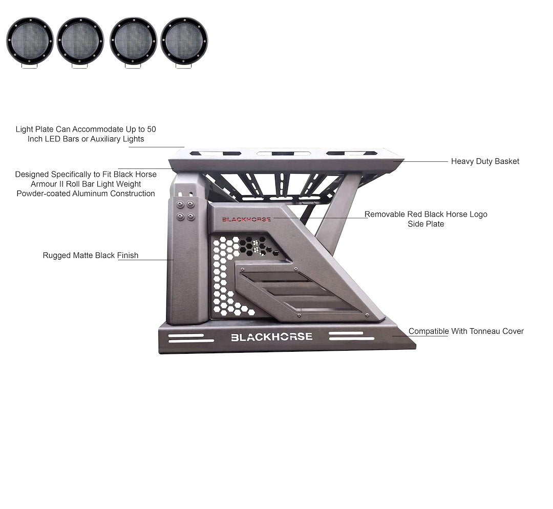 Product of Black Horse Offroad AR2-09BA3-PLFB  Truck Bed Bar