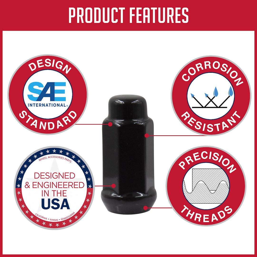 Product of Coyote Wheel Accessories 701173BLK 60 Degree Conical Bulge 14x2.0 Lug Nut