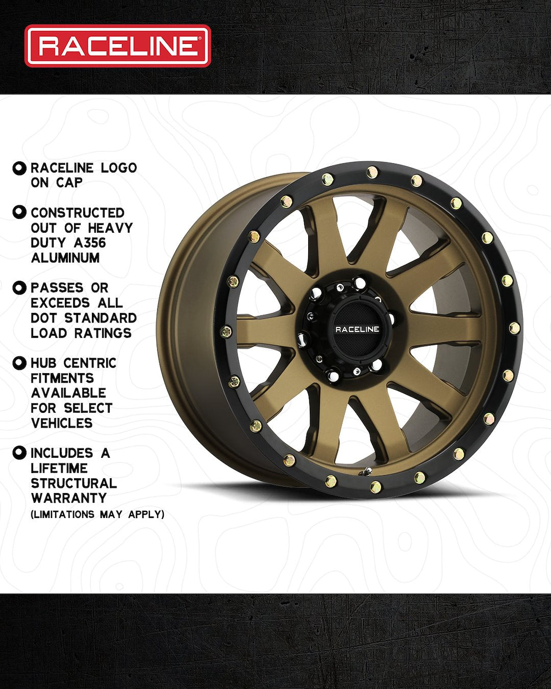 Product of Raceline 20x9 Bronze Wheel - Not Applicable Bolt Pattern