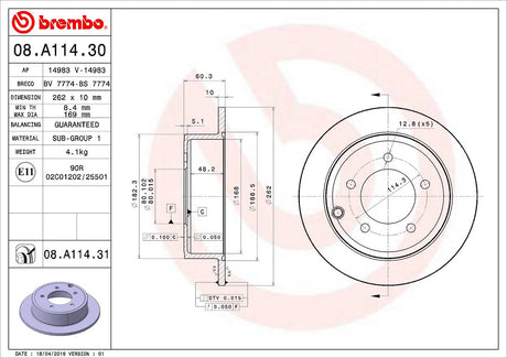 Product of Brembo 08A11431C02 Solid 1 Piece Brake Rotor