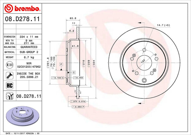 Product of Brembo 08D27811C02 Solid 1 Piece Brake Rotor