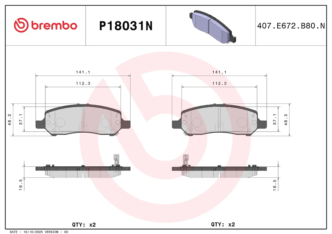 Brembo P18031n Brake Pad||p18031n_1.Png||86||brmp18031n||2104513