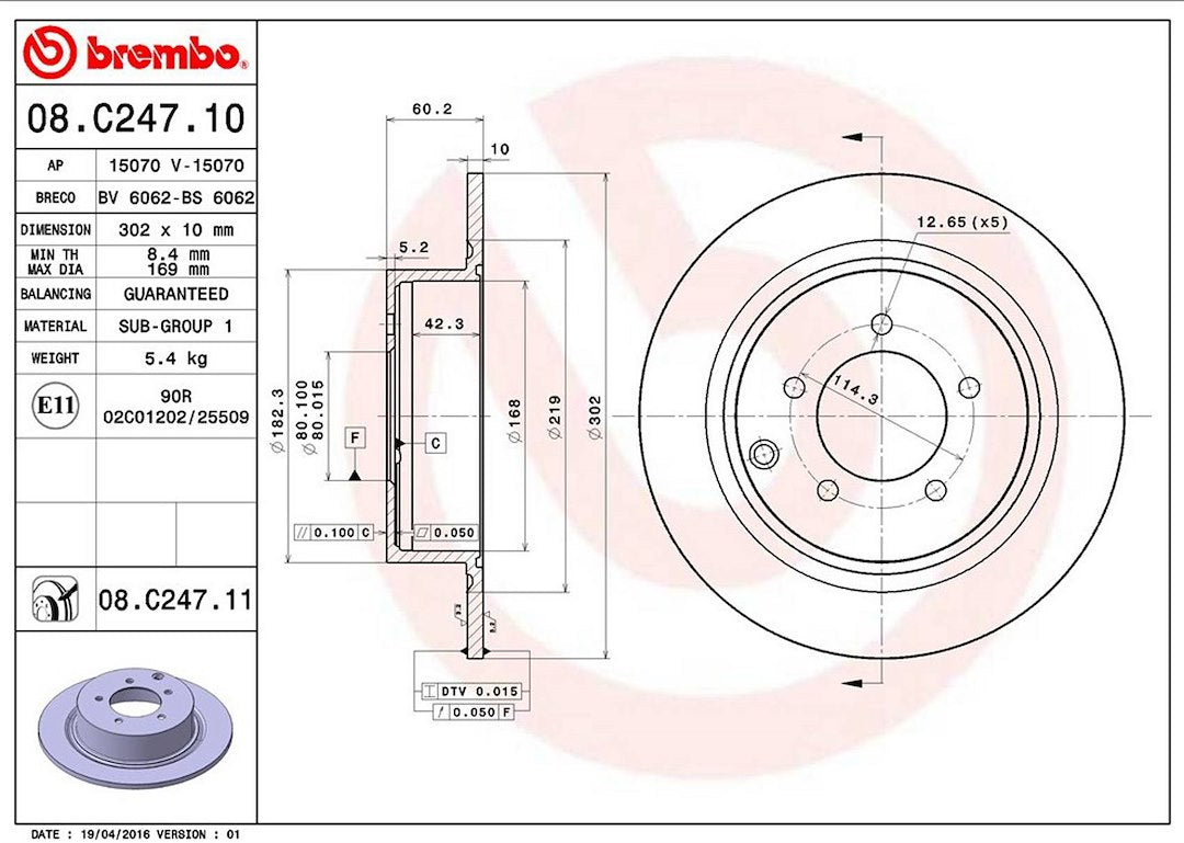 Product of Brembo 08C24711C02 Solid 1 Piece Brake Rotor