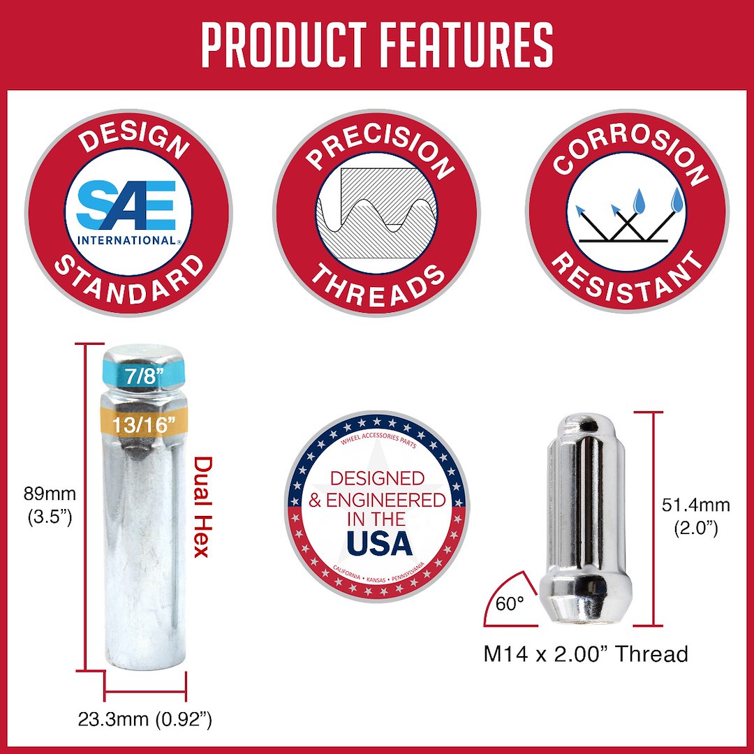 Product of Coyote Wheel Accessories 63K673 60 Degree Conical 14x2.0 Lug Nut