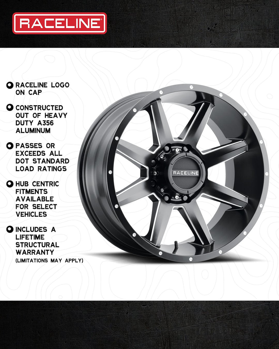 Product of Raceline 20x9 Black With Natural Accents Wheel - 6x5.31 Bolt Pattern