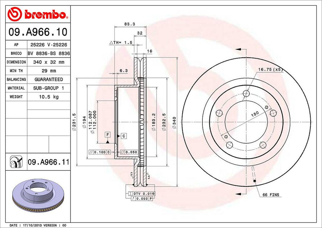Brembo 09a96611c02 Brake Rotor||||87||brm09a96611||2008684