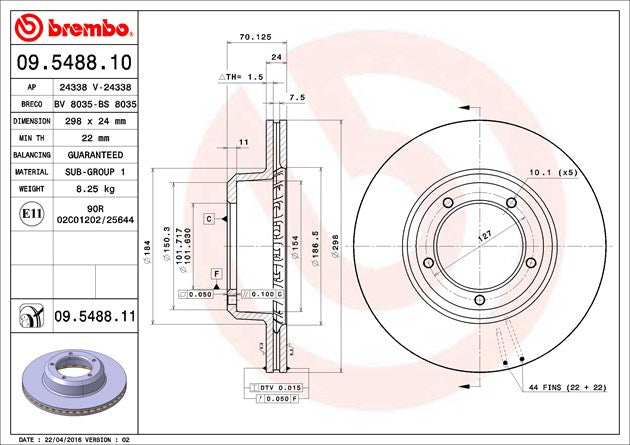 Product of Brembo 09548811C02 Vented 1 Piece Brake Rotor