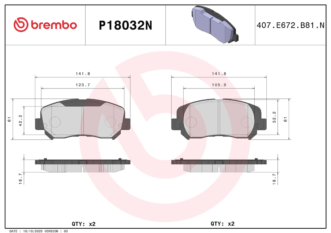 Brembo P18032n Brake Pad||p18032n_1.Png||86||brmp18032n||2104516