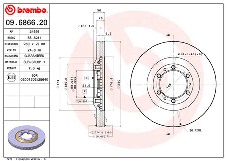 Product of Brembo 09686620C02 Vented 1 Piece Brake Rotor