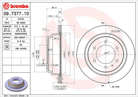 Product of Brembo 09737710C02 Vented 1 Piece Brake Rotor