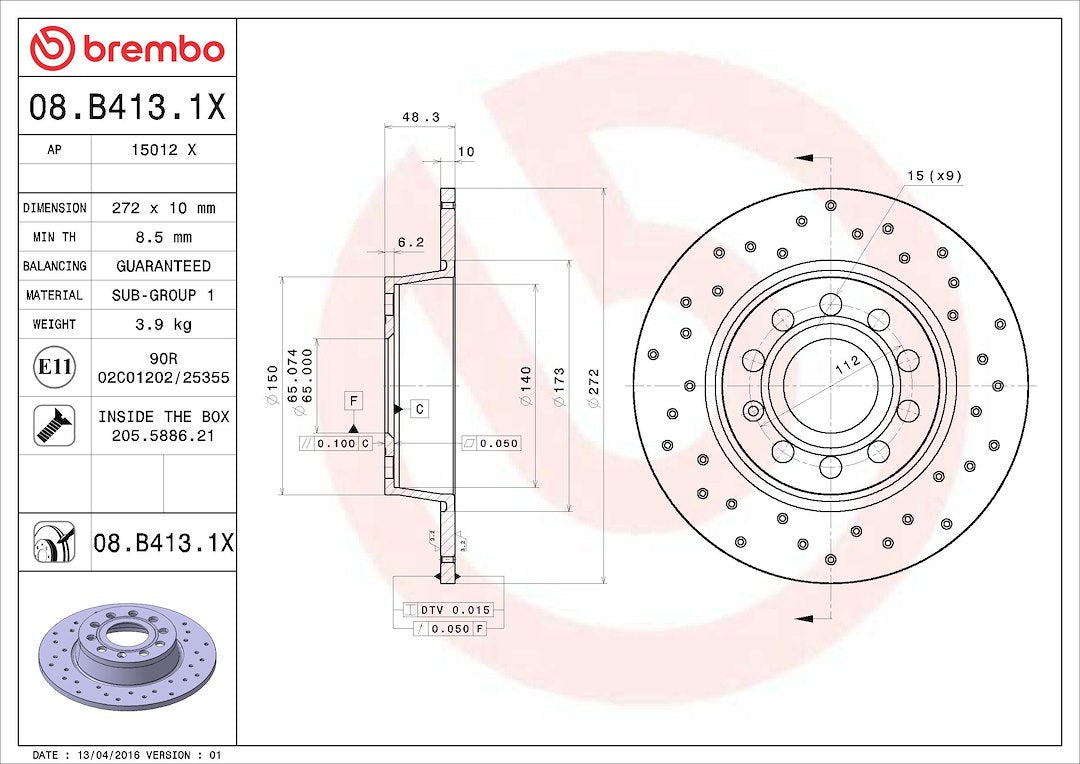 Brembo 08b4131xc02 Brake Rotor||08b4131xc02_4.Jpg||89||brm8b4131xc02||1684437