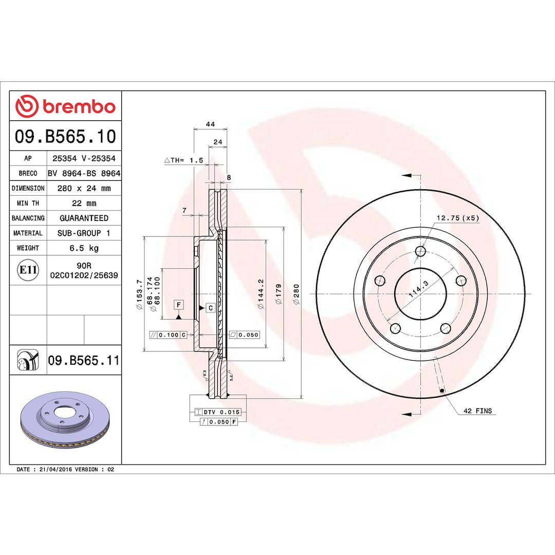 Brembo 09.B565.10 Brake Rotor||09.B565.10_Drw.Jpg||86||brm09b56510||1754871
