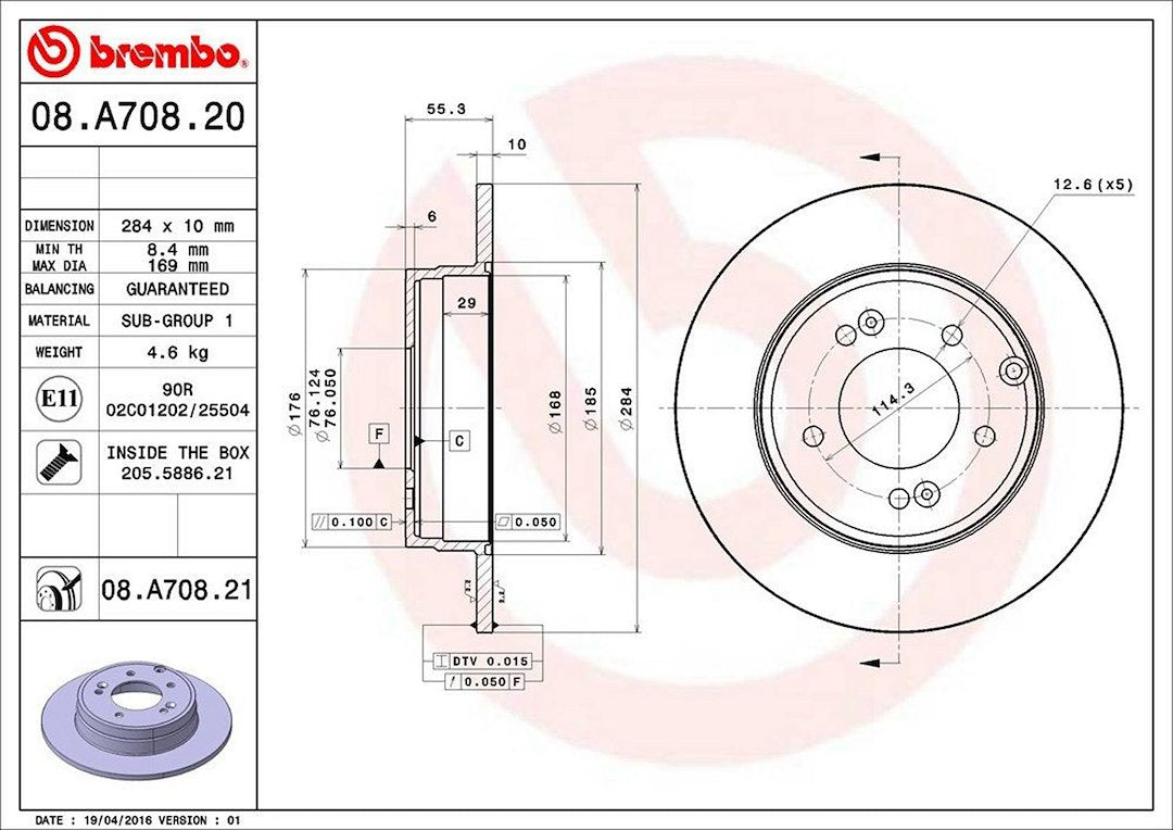 Product of Brembo 08A70821C02 Solid 1 Piece Brake Rotor
