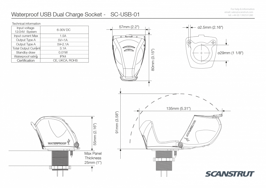 Scanstrut Sc-Usb-01 Usb Outlet||sc-Usb-01_4.Png||89||scascusb01||1295617