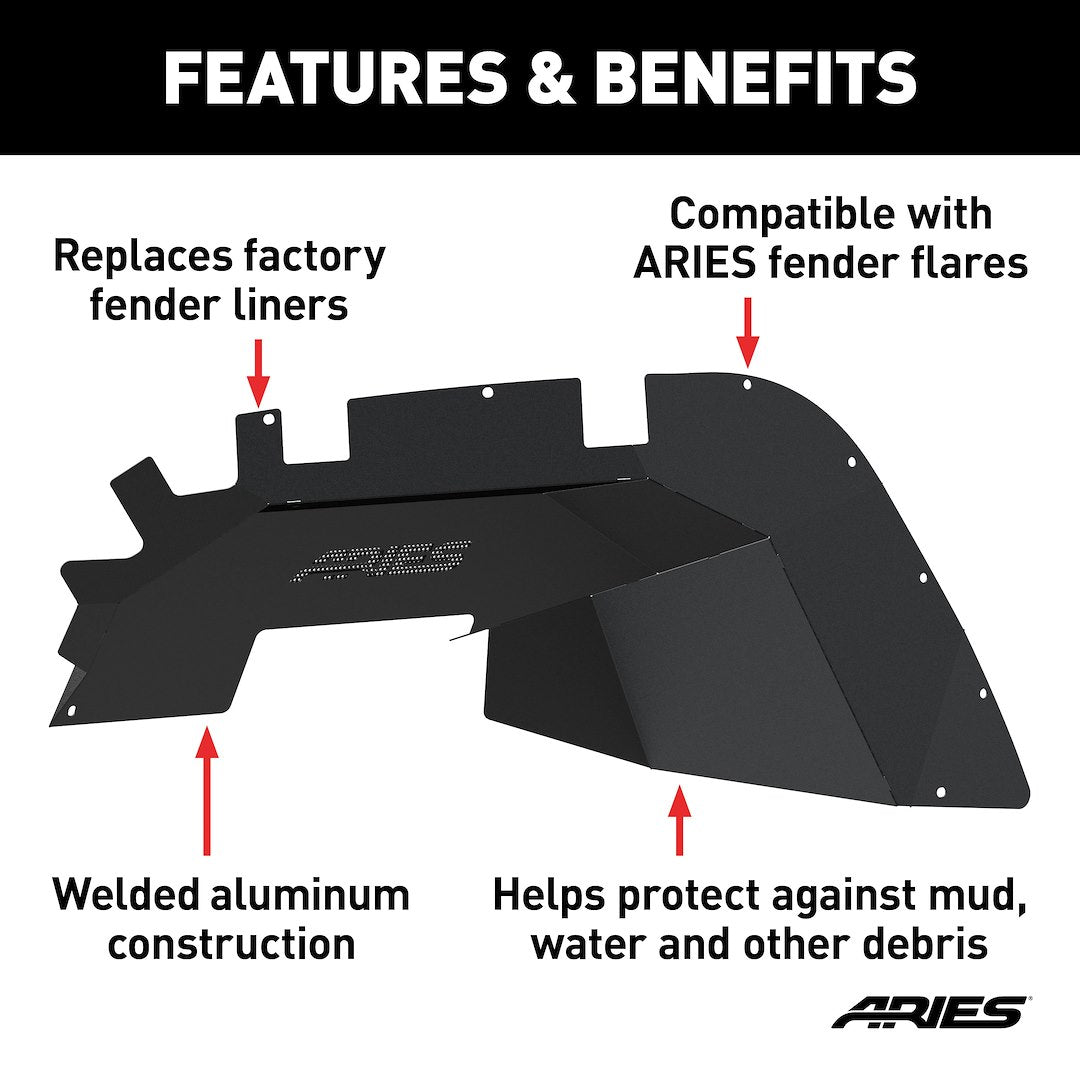 Product of Aries 1500550 Powder Coated Black Aluminum Fender Well Liner
