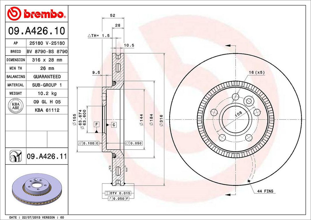 Brembo 09a42611c02 Brake Rotor||09.A426.11_2.Jpg||87||brm09a42611||1081214