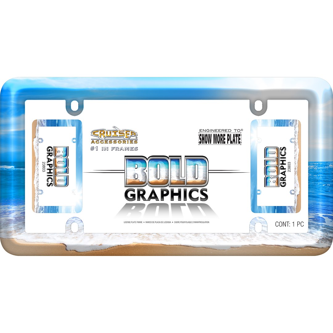 Cruiser 23803 License Plate Frame||23803_P01-Bold-Graphics_Beach-Inpack.Jpg||86||c3423803||1289437