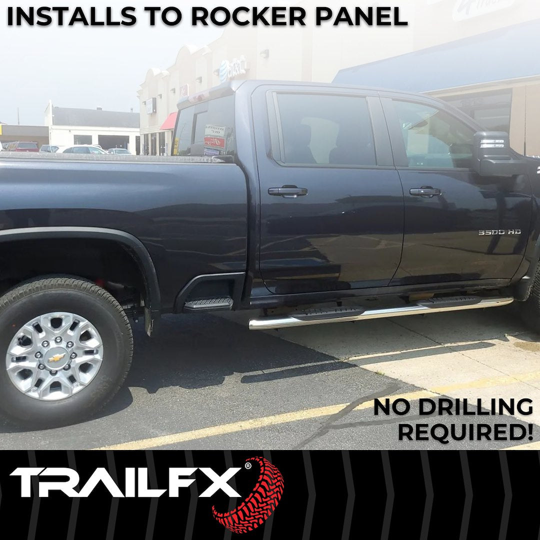 Product of TrailFX A7086S TFX 5" Oval Bent Side Bars Nerf Bar With Surface Steps