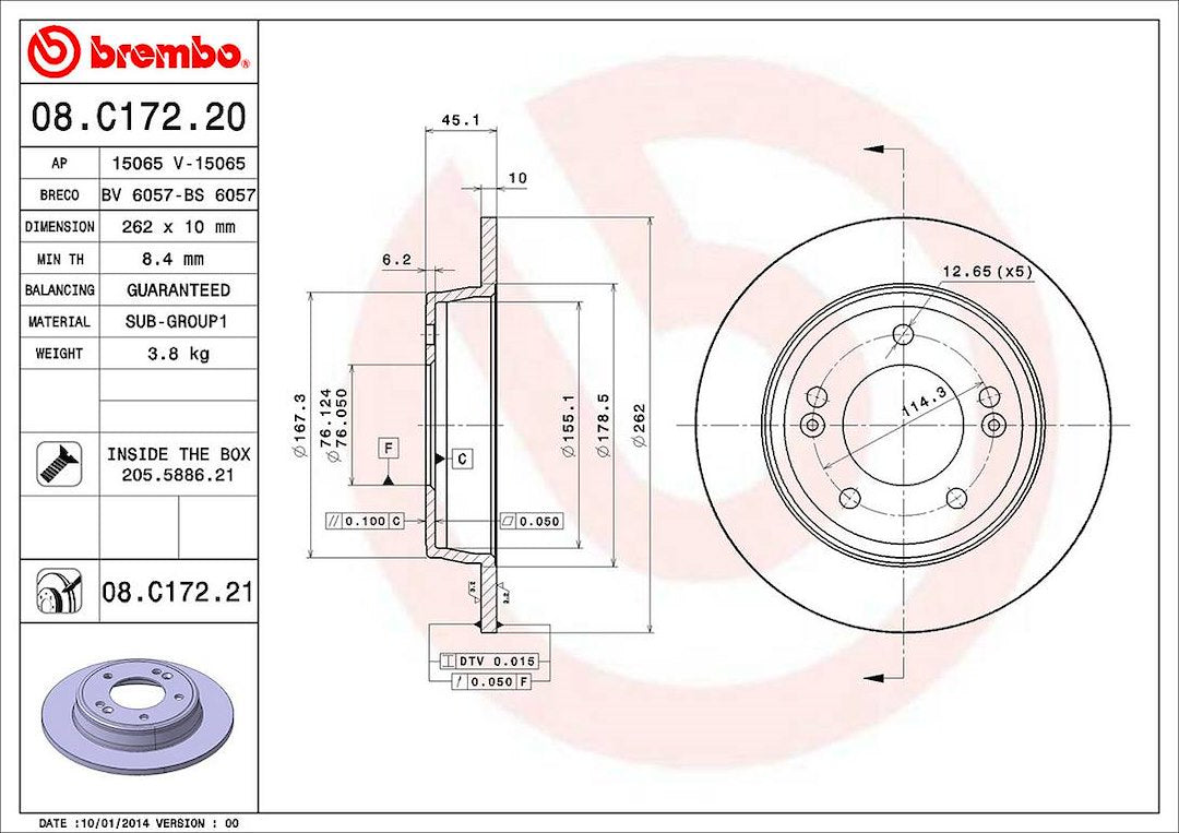 Product of Brembo 08C17221C02 Solid 1 Piece Brake Rotor