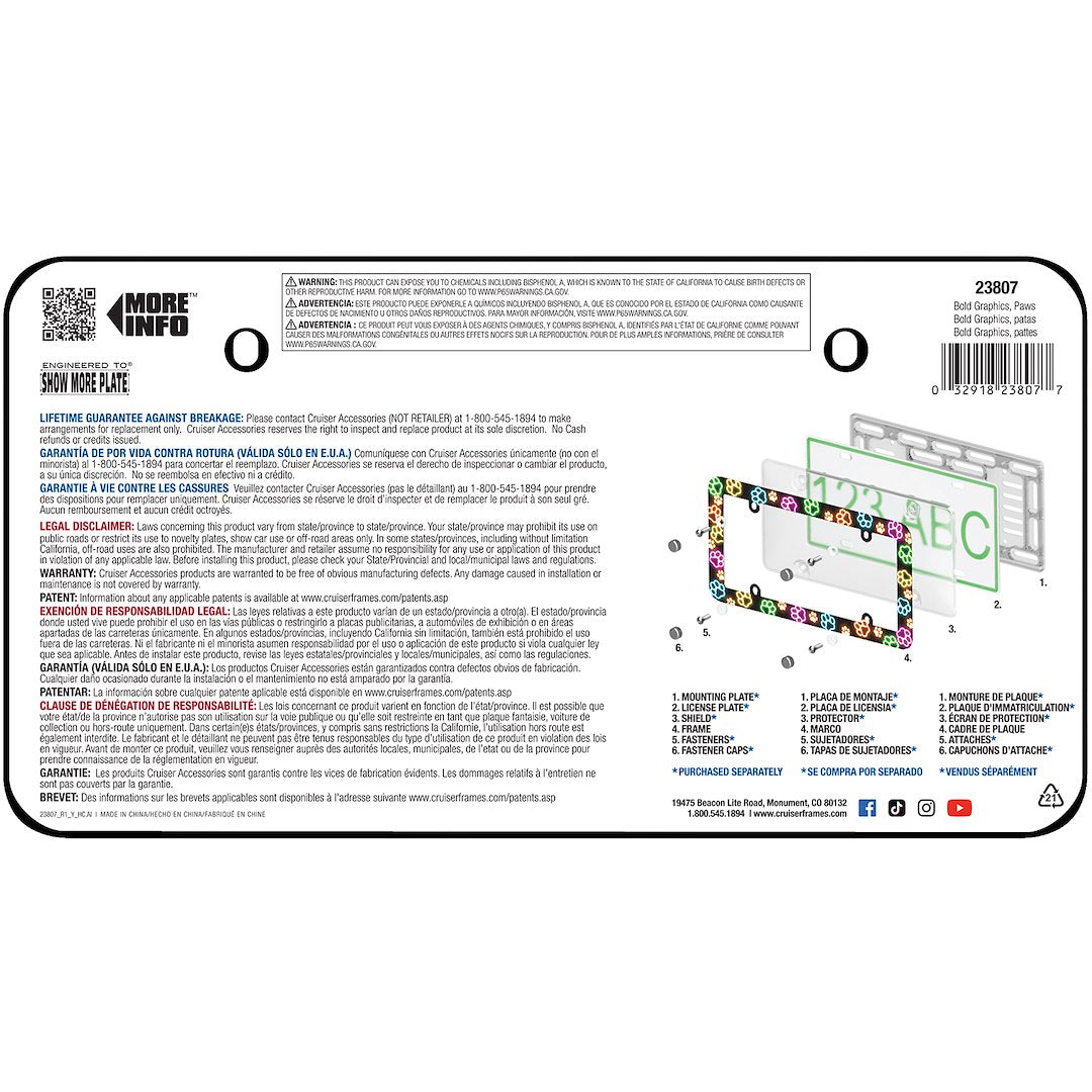 Cruiser 23807 License Plate Frame||23807_P02-Paws-Bold-Graphics_Backpack.Jpg||87||c3423807||1012366