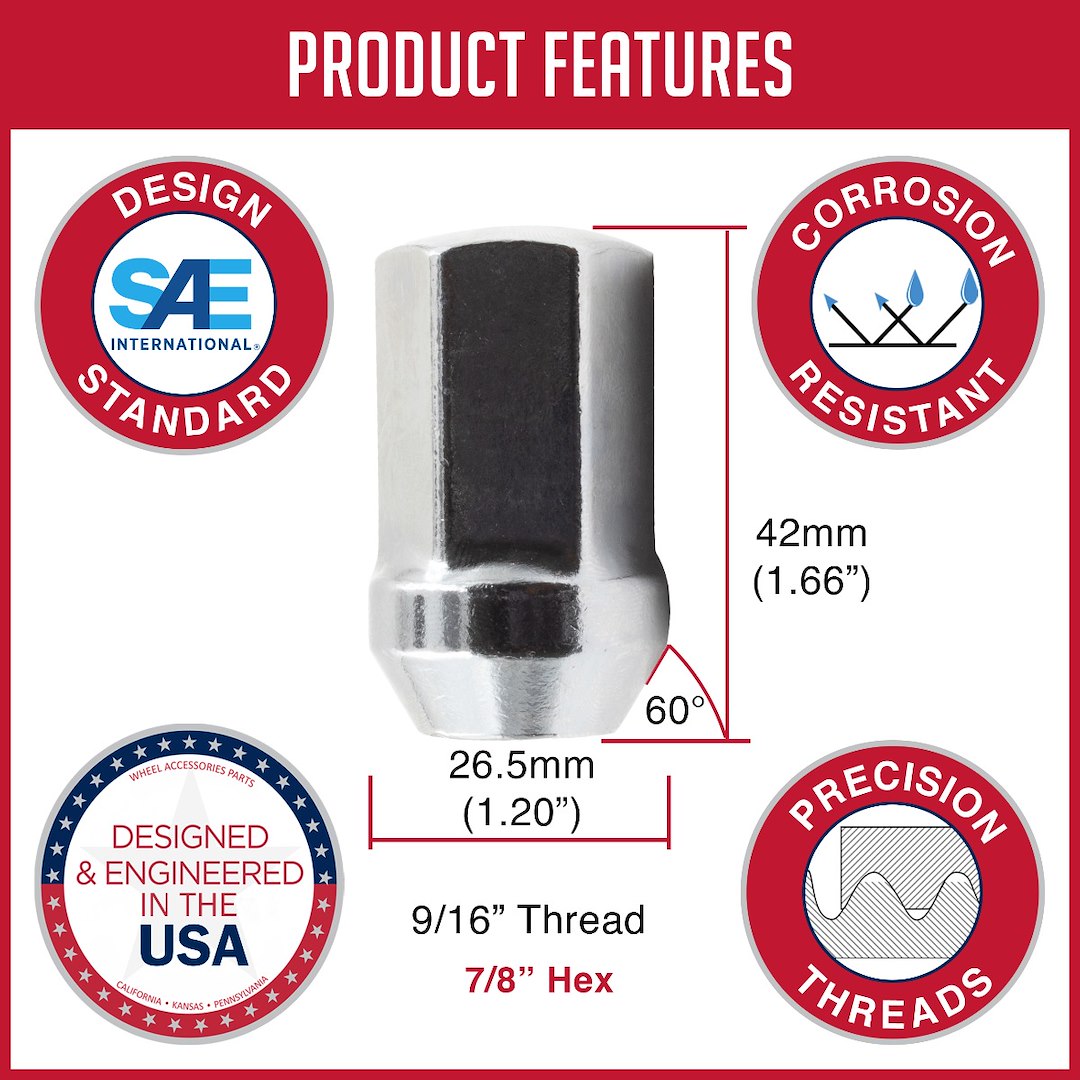 Product of Coyote Wheel Accessories 53K567 60 Degree Conical 9/16x18 Lug Nut