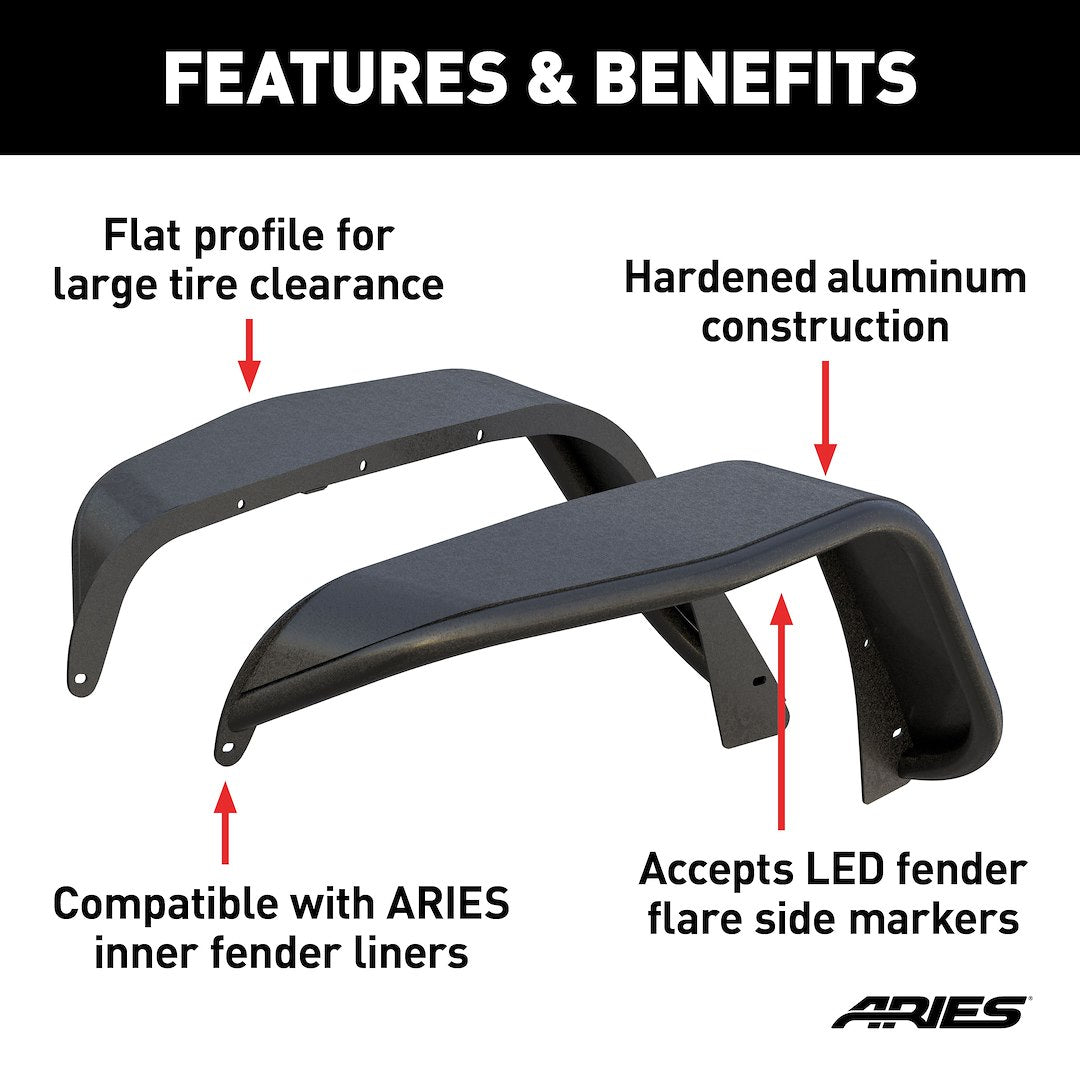 Product of Aries 1500201 Non-Exposed Fasteners Black Fender Flare - Set Of 2