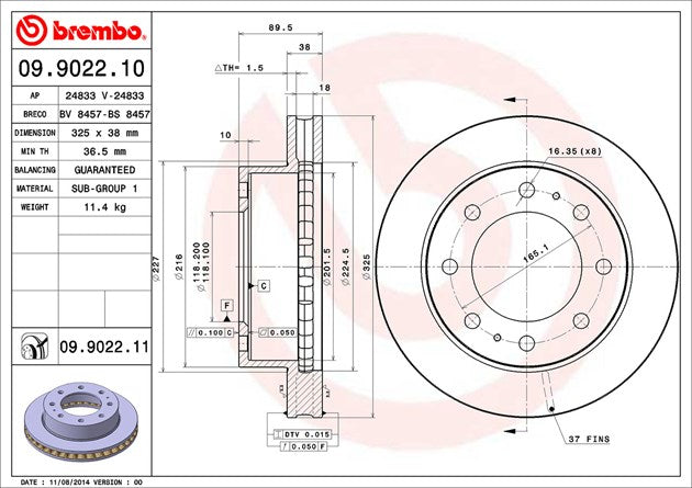 Product of Brembo 09902211C02 Vented 1 Piece Brake Rotor