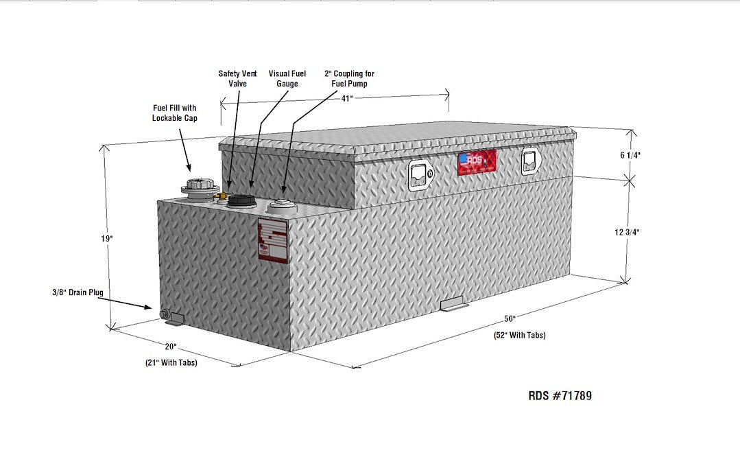 Product of RDS Tanks 71789 Diesel/ Gasoline Liquid Transfer Tank 51 Gallon Rectangular