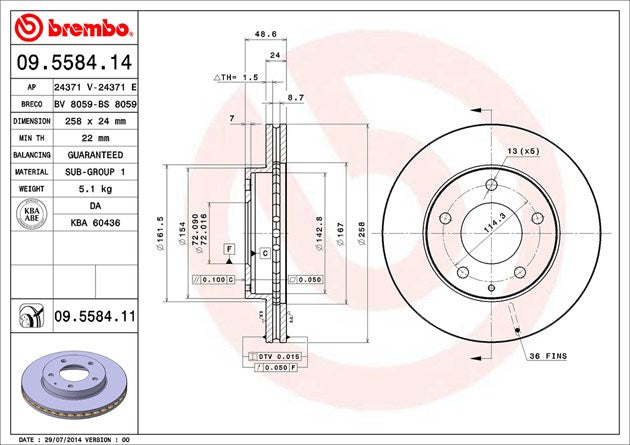 Product of Brembo 09558411C02 Vented 1 Piece Brake Rotor