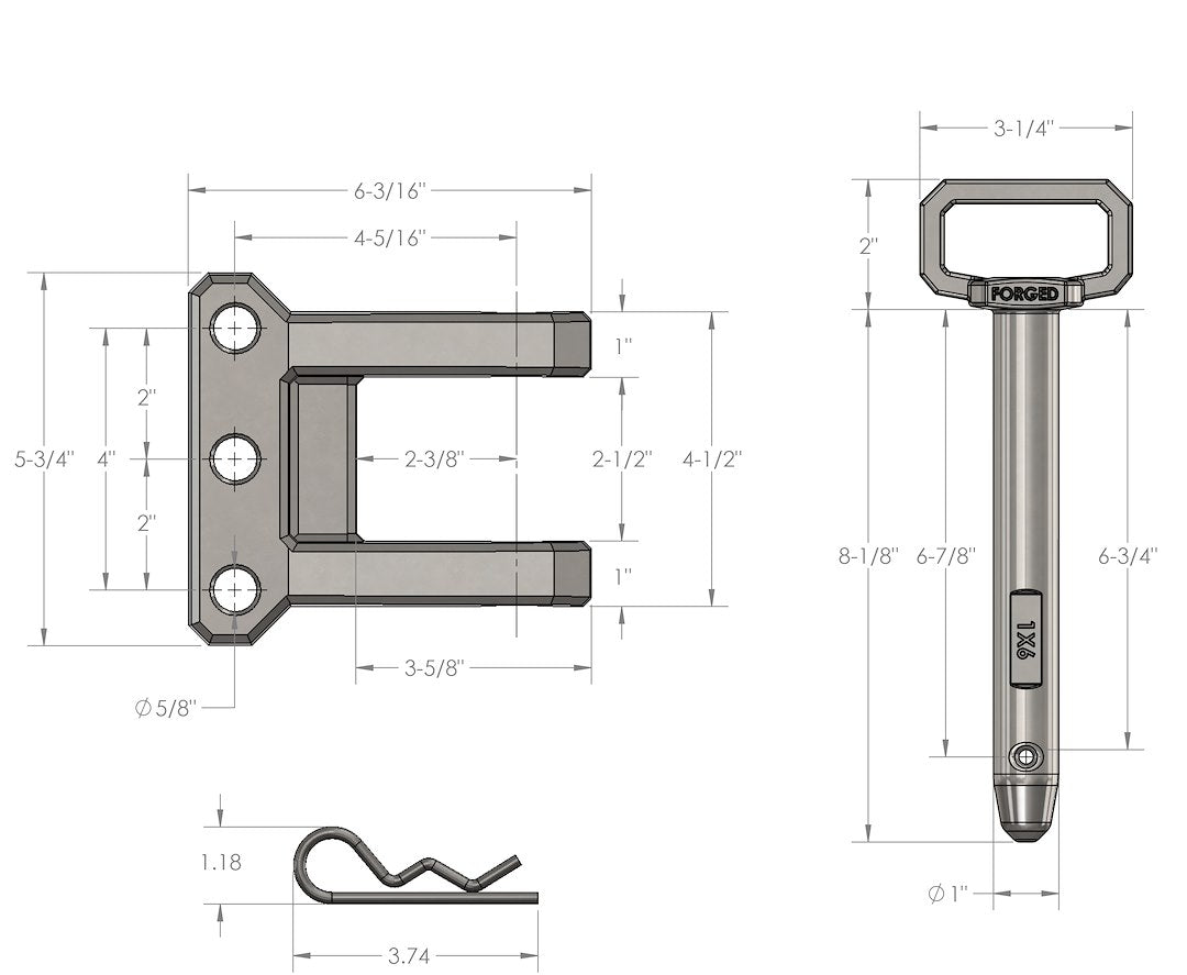 Bulletproof Hitches Clevis Lunette Channel Clevis||hd 2 Tang Tech Drawing.Jpg||86||bphclevis||1436078