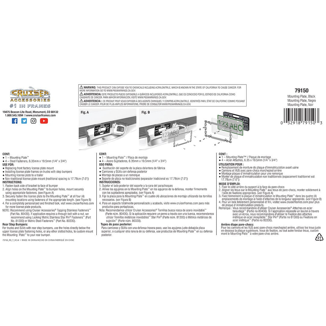 Cruiser 79150 License Plate Bracket||79150_P02-Mounting-Plate_Black-Backpack.Jpg||87||c3479150||1321585