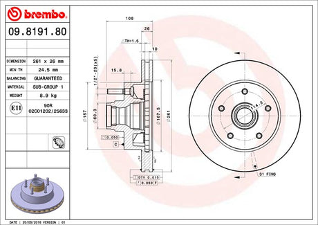 Product of Brembo 09819180C02 Vented 1 Piece Brake Rotor