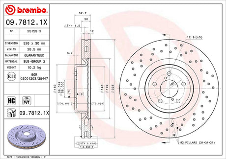 Product of Brembo 0978121XC02 Xtra Vented Cross Drilled 1 Piece Brake Rotor