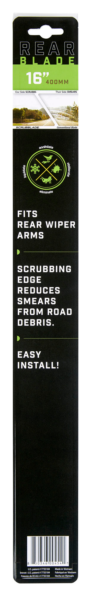 Scrubblade Sr0016 Windshield Wiper Blade||rearblade-Pkg-16in-Back.Jpg||89||scrsr0016||1523132