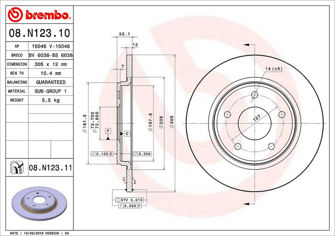 Product of Brembo 08N12311C02 Solid 1 Piece Brake Rotor